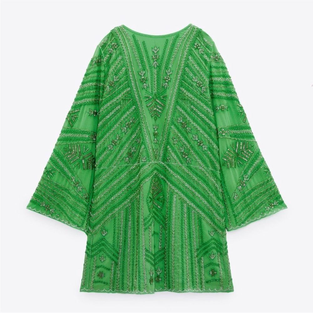 Zara Beaded Tunic Dress  Green Size Small-Medium - Picture 11 of 16